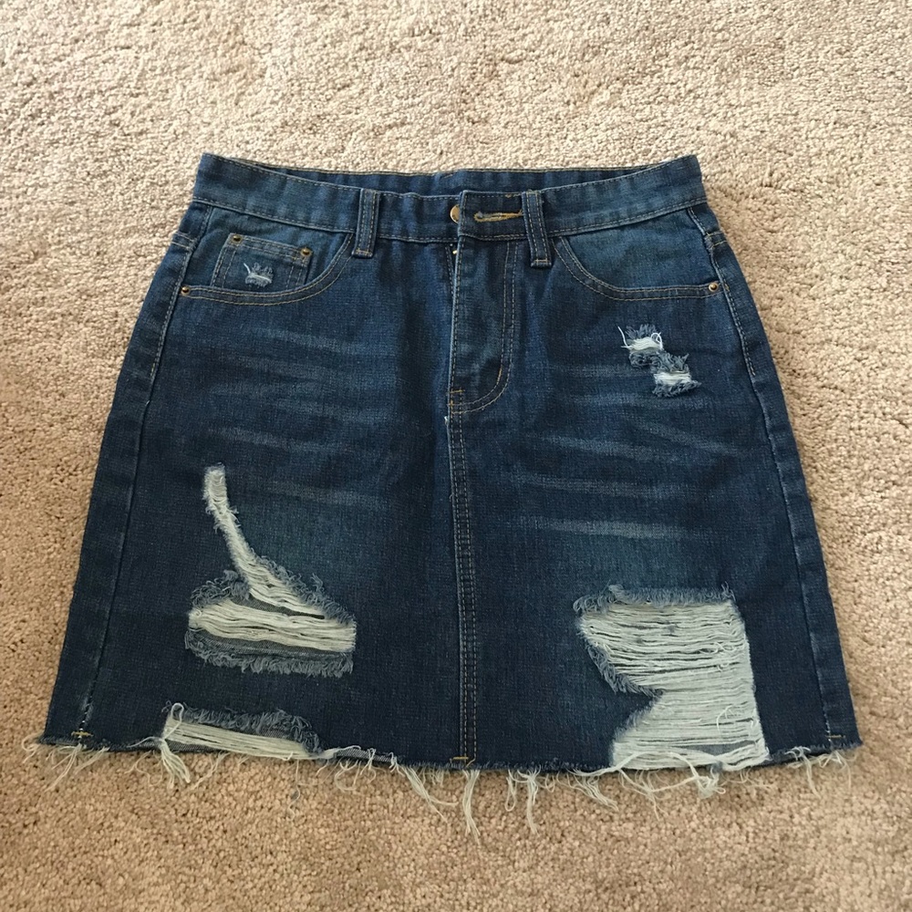 Denim distress skirt